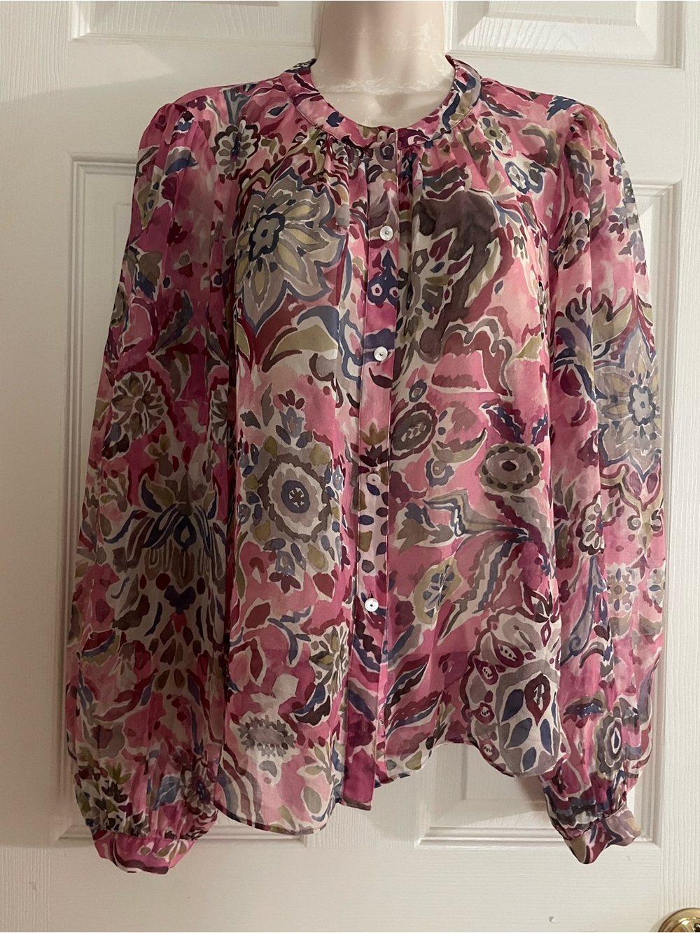 Veronica Beard Pink Multi Floral Sheer Silk Top Size 12